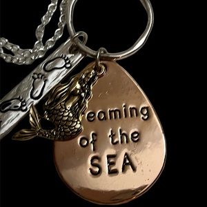 Mermaid Pearl Dreaming of the Sea Charms Necklace on Long Chain Approximate 38”